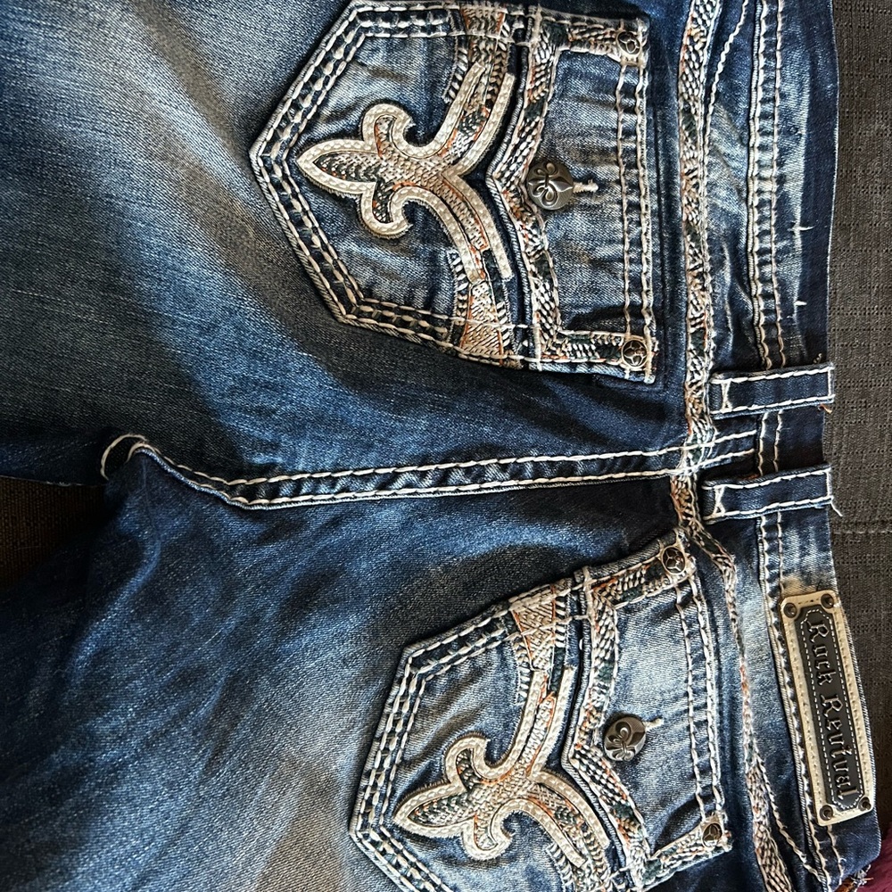 Rock Revival Blue Boot Cut Jeans with Embroidery
